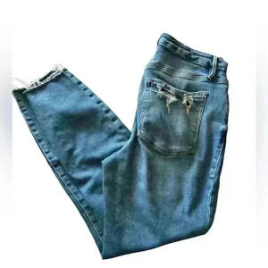 Good American Womens Straight Jeans High Rise Distressed Light Wash Blue Size 15